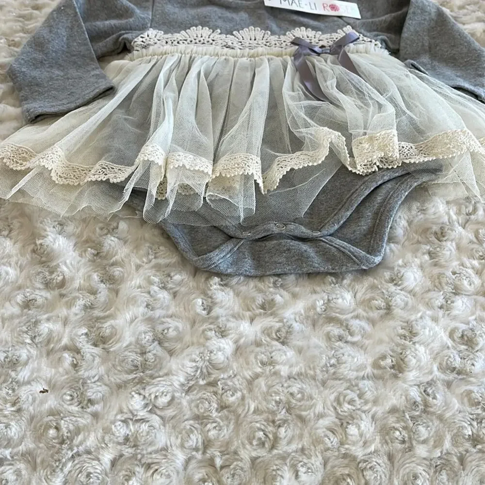 MAE. LI ROSE Baby Party/ Holidays Dress Gray Beige Size 9-12 Months. NWT